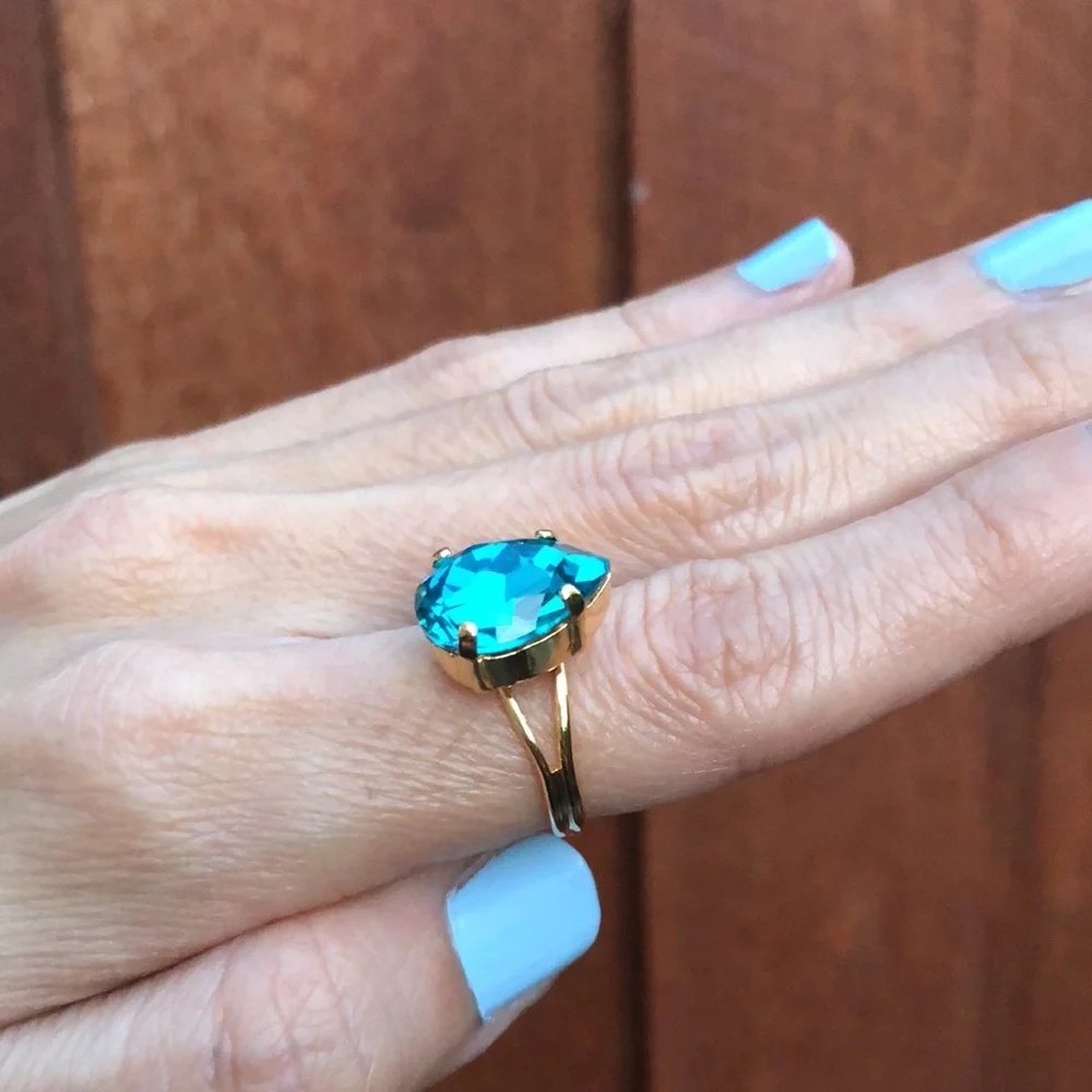 Aquamarine Pear Crystal Ring